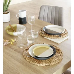 Assiette plate faïence blanc et gris Ø26cm