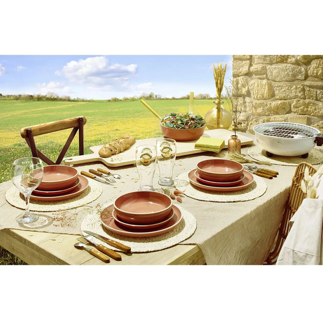 Assiette plate faïence Terracotta avec liseré crème