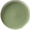 Assiette plate faïence vert avec liseré crème