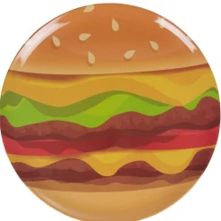 Assiette plate forme ronde style fast food motif hamburger
