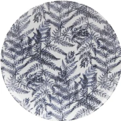 Assiette plate motif feuillage bleu et blanc