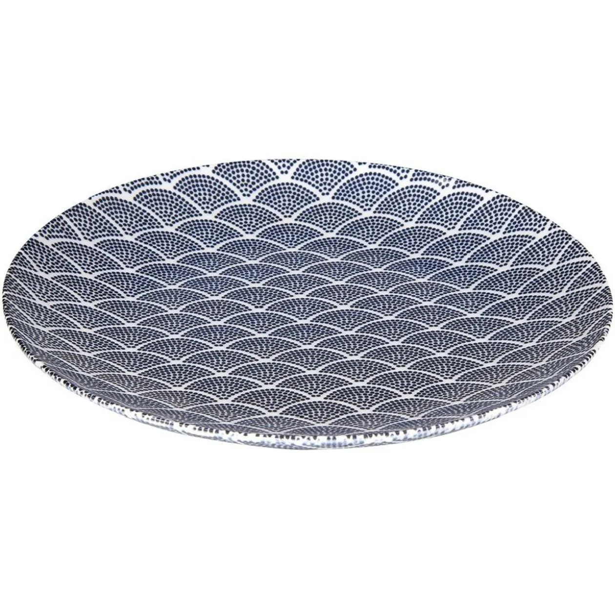 Assiette plate motif vague japonaise bleue et blanche