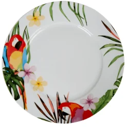 Assiette plate ronde blanche décor perroquet