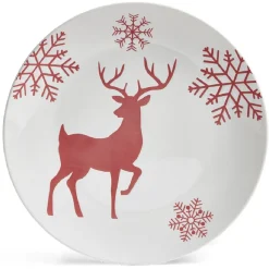 Assiette plate ronde Ø27cm motif cerf flocon blanc et rose