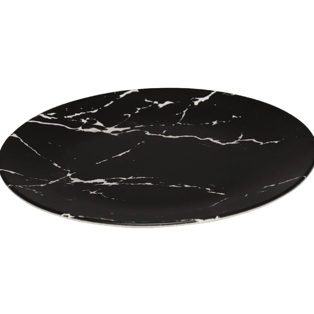 Assiette plate ronde décor marbre noir et blanc