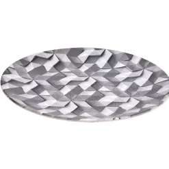Assiette plate ronde motif origami gris et blanc
