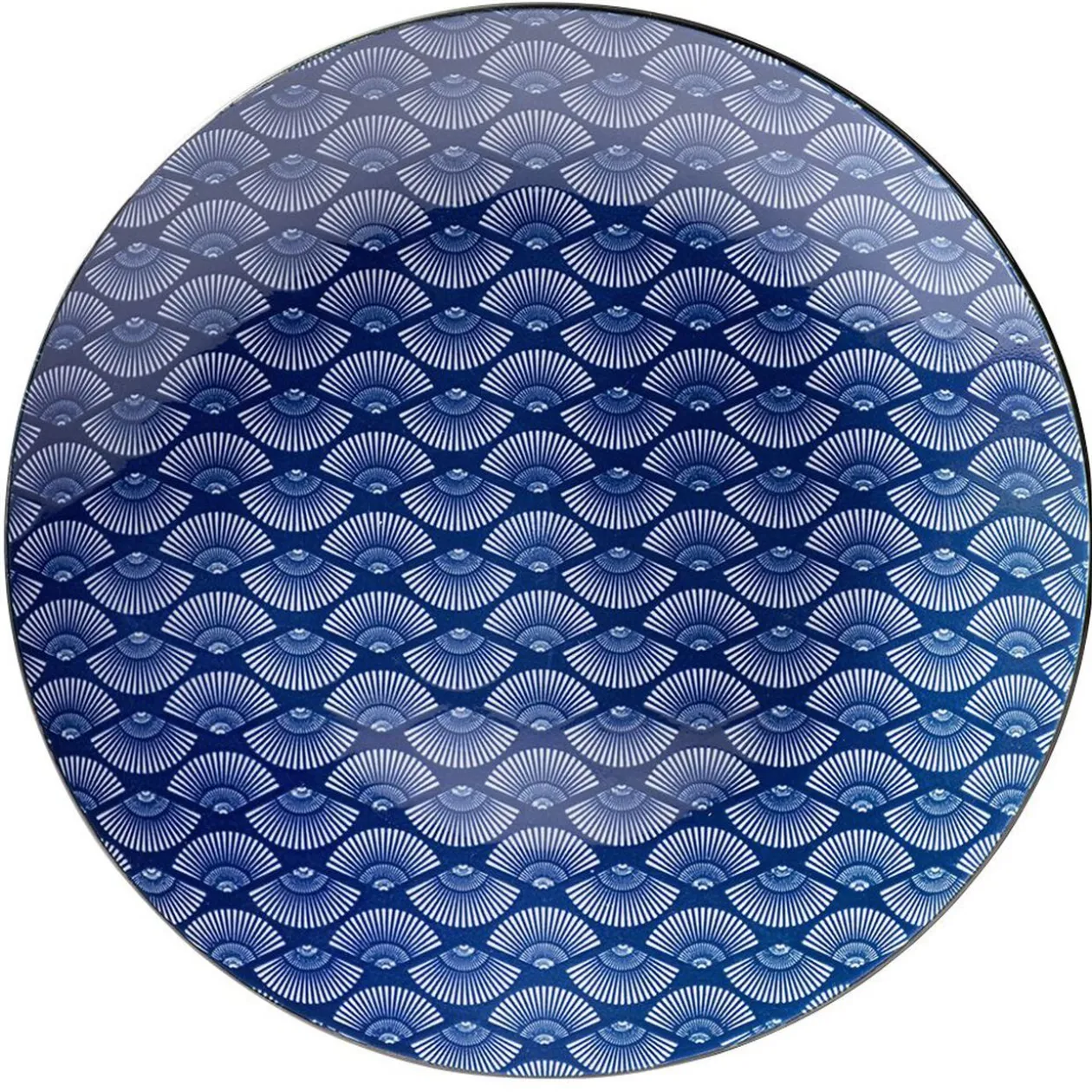 Assiette plate style japonais porcelaine bleu blanc