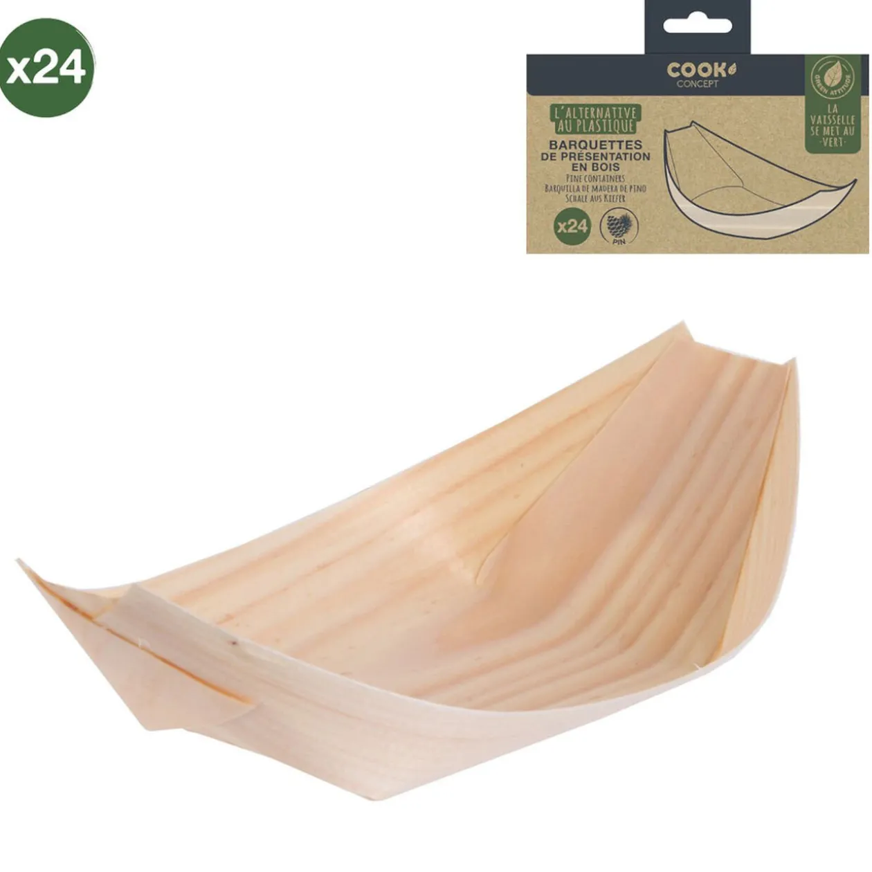 Barquette de présentation snacking bateau en bois x24