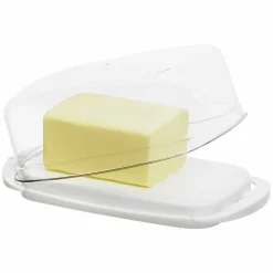 Beurrier socle blanc avec couvercle transparent
