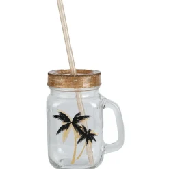 Bocal à anse avec paille motif exotique