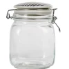 Bocal hermétique carré en verre couvercle motif ethnique 1 L