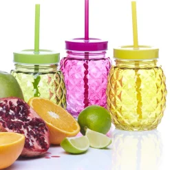 Bocal verre + paille couleur