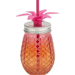 Bocal verre et paille ananas coloré