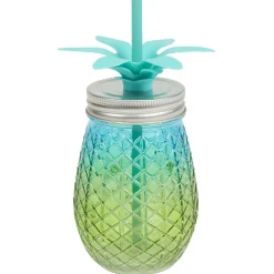 Bocal verre et paille ananas coloré