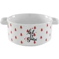 Bol à soupe blanc motif sapin rouge inscription Let it snow