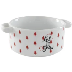 Bol à soupe blanc motif sapin rouge inscription Let it snow