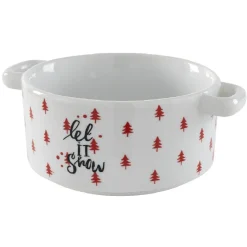 Bol à soupe blanc motif sapin rouge inscription Let it snow