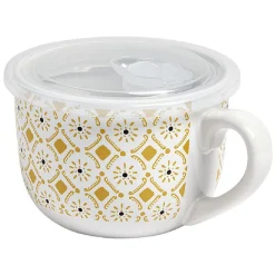 Bol jumbo blanc à motif ethnique jaune et noir couvercle transparent