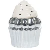 Bonbonnière cupcake gris argenté avec couvercle blanc