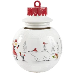 Bonbonnière forme boule de Noël blanche et rouge