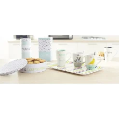 Boîte à café vert d'eau avec couvercle blanc triangles noirs