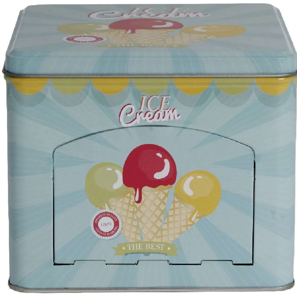 Boîte à gâteaux bleue décor glace multicolore