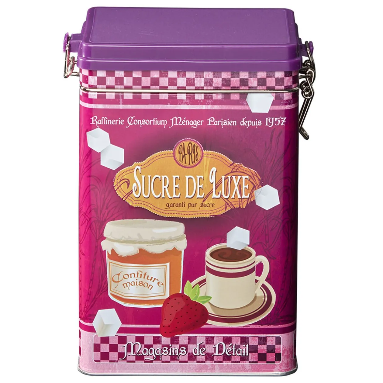 Boîte à sucre en métal design vintage luxe rose fuchsia