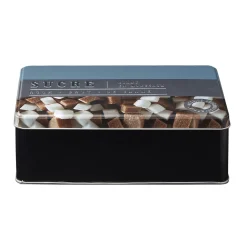Boîte à sucre rectangulaire en métal décorée bleu gris