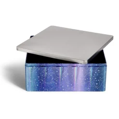 Boîte alimentaire carré en fer décor bleu et argenté 26x26xH10cm