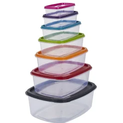 Boîte alimentaire en plastique avec couvercle coloré x7