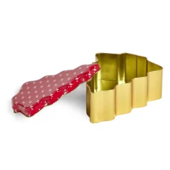 Boîte alimentaire Noël forme sapin métal rouge et doré 18x14,5xH6,5cm