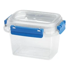 Boîte alimentaire rectangulaire transparente bleu et blanc 0,5L