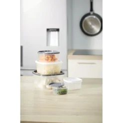 Boîte alimentaire transparente couvercle gris et blanc x5
