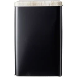 Boîte rectangulaire en métal noir avec couvercle effet bois