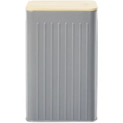Boîte rectangulaire métal embossée couvercle bambou 12,8x10xH20,5cm