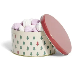 Boîte ronde en métal Ø13,5cm motif sapin vert et rouge
