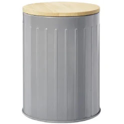 Boîte ronde métal embossée avec couvercle bambou Ø10xH13,5cm