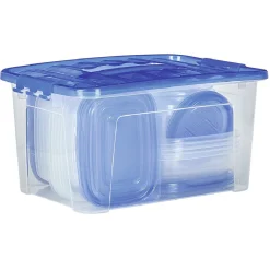 Boîtes alimentaire transparente avec couvercle bleu ou rouge x27
