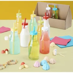 Bouteille en plastique avec paille colorée x10