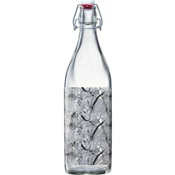 Bouteille en verre décor feuillage avec bouchon à clip 1L
