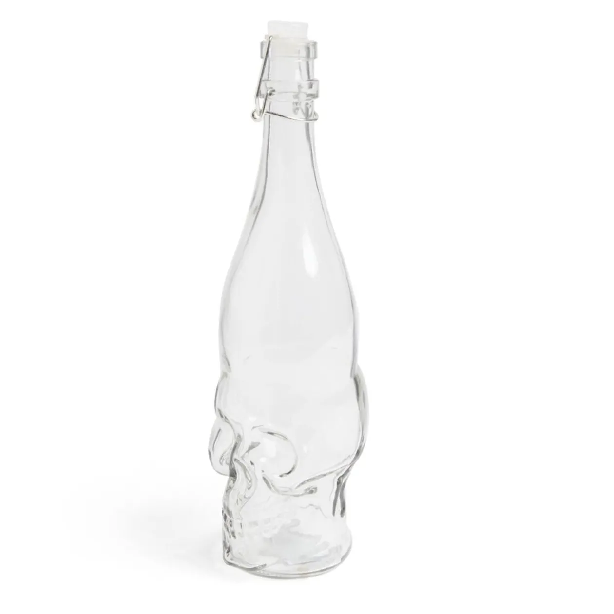 Bouteille Halloween 1L en verre forme tête de mort noire