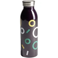Bouteille isotherme acier noir motif rond 500ml Ø6,7xH21,8cm