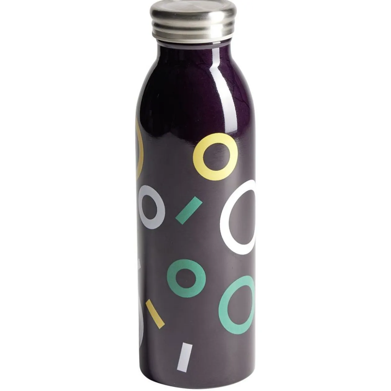 Bouteille isotherme acier noir motif rond 500ml Ø6,7xH21,8cm