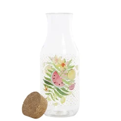 Bouteille transparente motif fruits exotiques bouchon liège
