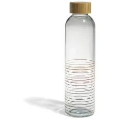 Bouteille verre transparent rayé multicolore avec bouchon bambou 730ml