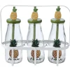 Bouteilles x3 avec pailles design exotique x3 panier métal blanc