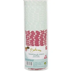 Caissette à muffin en carton rose vert décor pois blanc x25
