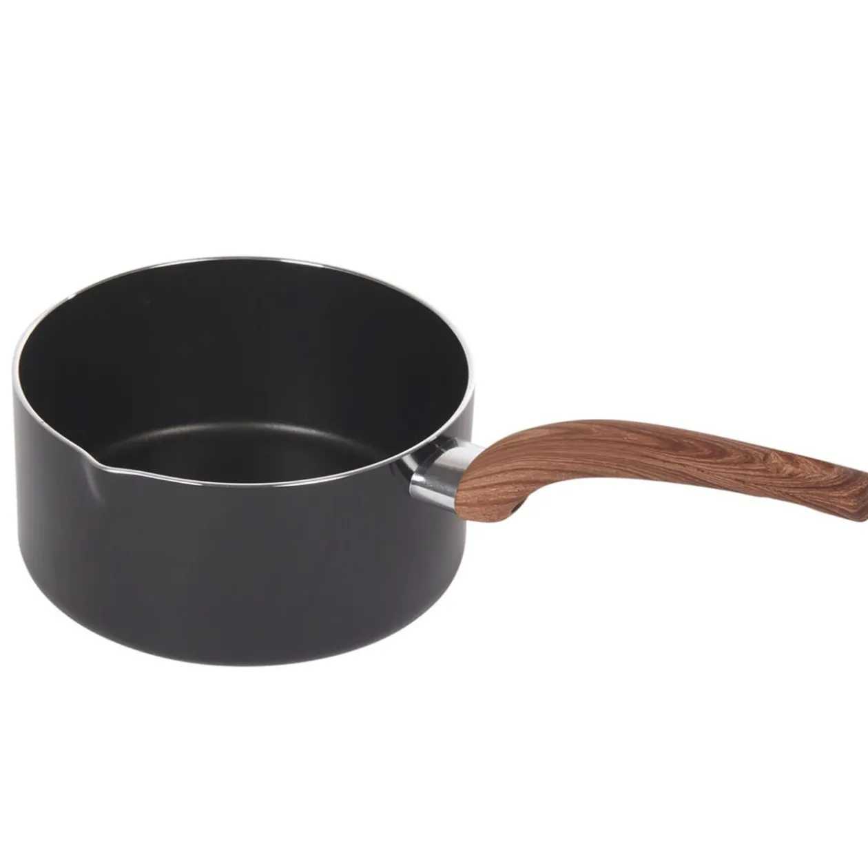 Casserole noire manche effet bois Ø 18