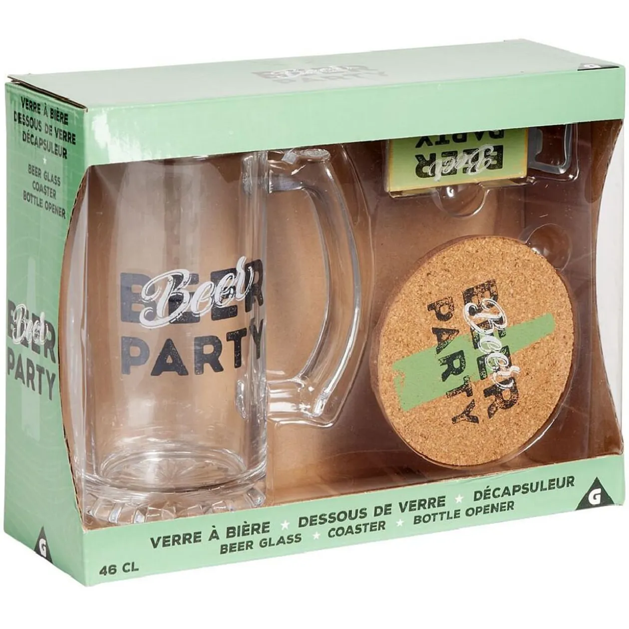 Coffret bière 3 pièces verre décapsuleur et sous-verre - 2 modèles