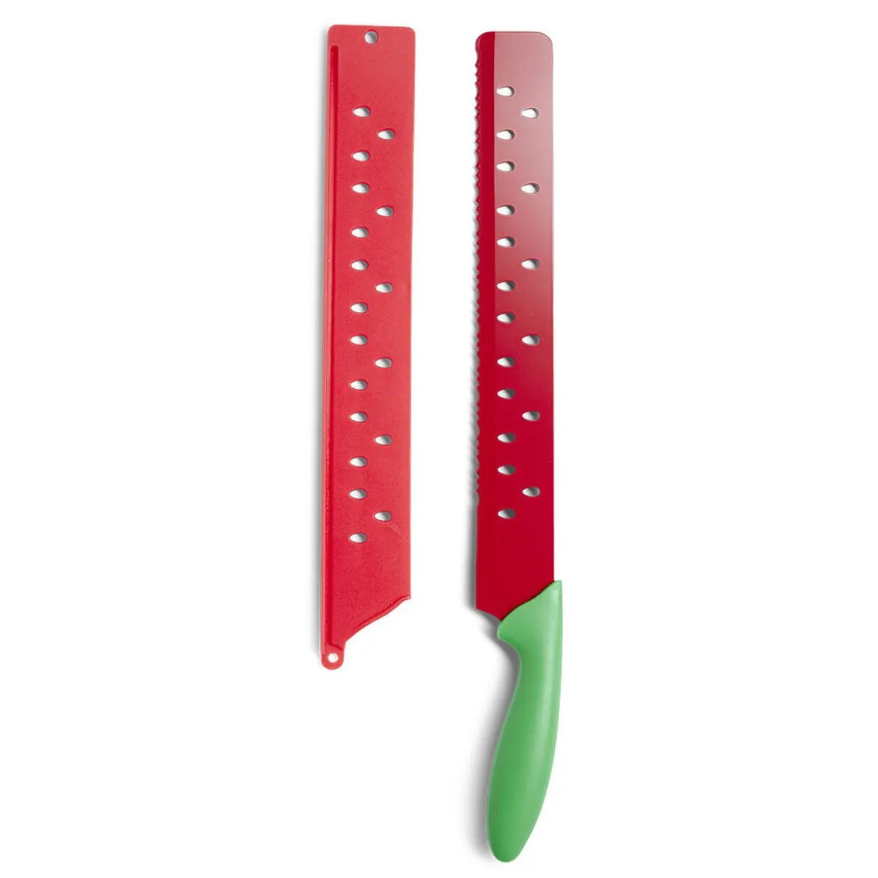 Couteau pour pastèque métal rouge et ABS vert L43,5x5x2,5cm